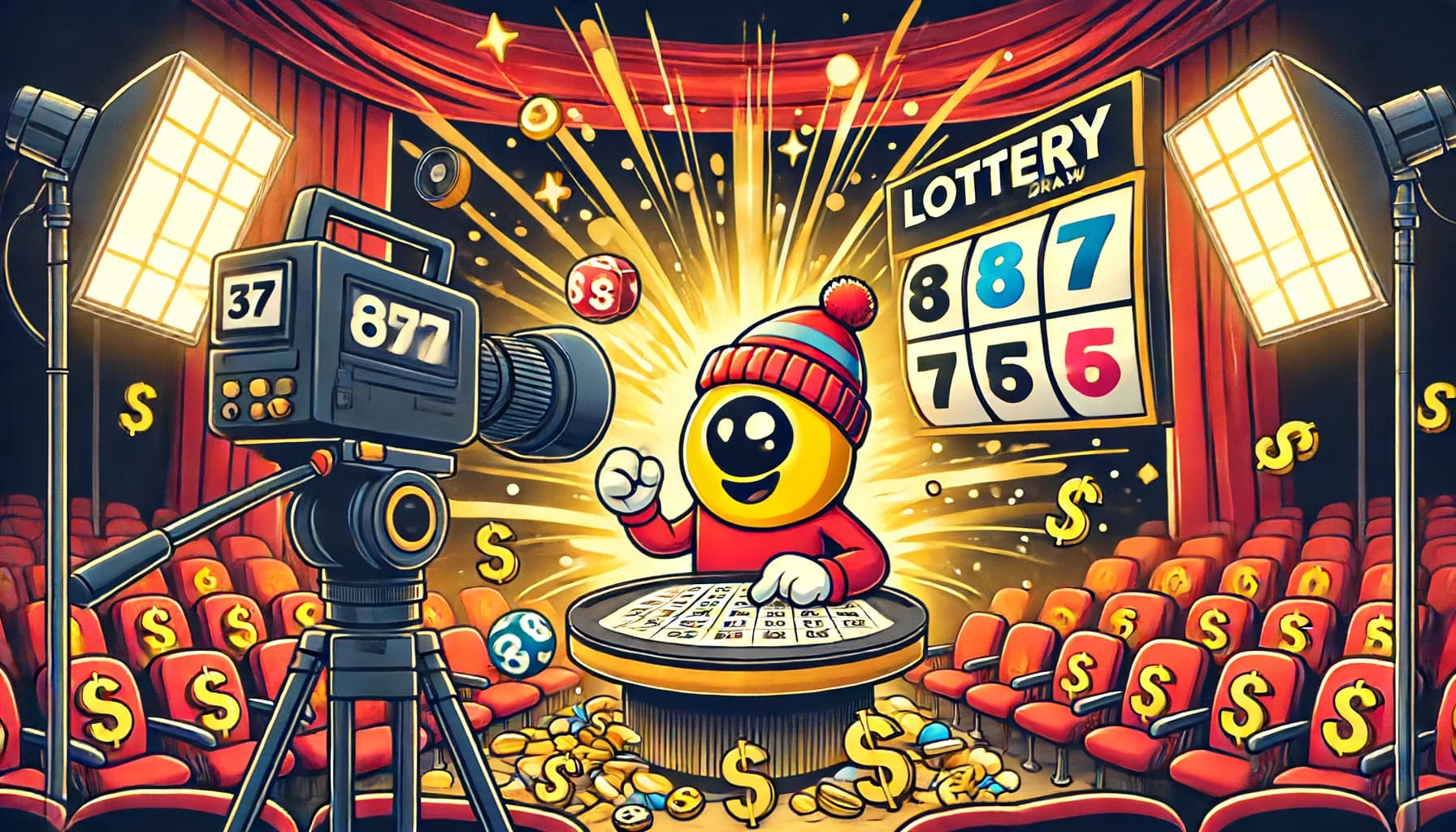 escena de sorteo de lotería caricaturesca